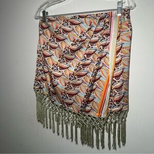 Anthropologie Colorful Tropical Beach Fringe Resortwear Mini Skirt Size M
